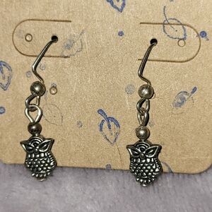 Handcrafted Owl dangle earrings Silver Tone